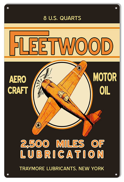 Fleetwood Reproduction Motor Oil Aviation Metal Sign 12x18