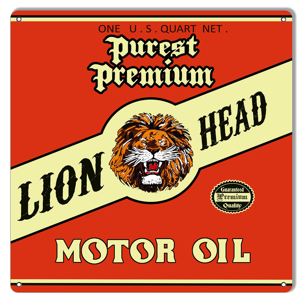 Lion Head Motor Oil Reproduction Garage Shop Metal Sign 12x12