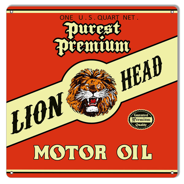 Lion Head Motor Oil Reproduction Garage Shop Metal Sign 12x12