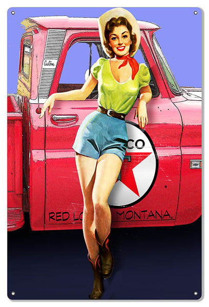 Texaco Red Truck Pin Up Girl Garage Shop Large Metal Sign 16x24