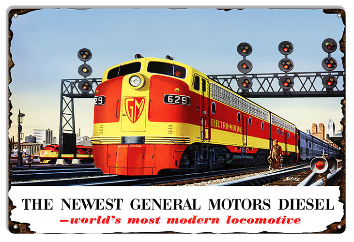 General Motors Diesel Reproduction Railroad Locomotive Metal Sign 12x18