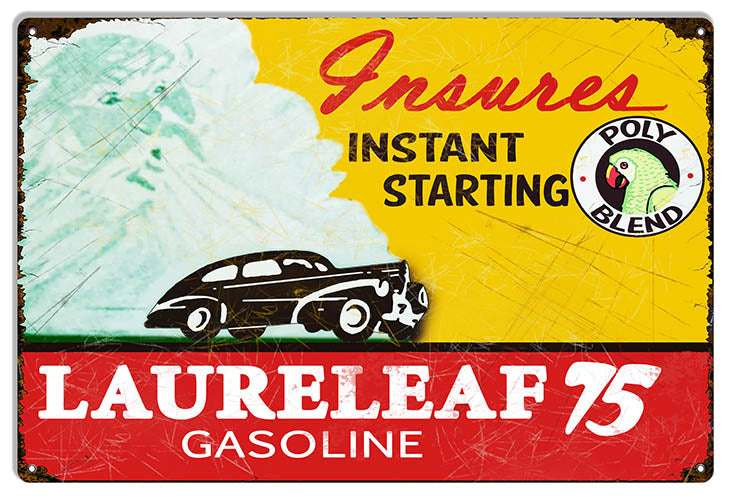 Laureleaf 75 Gasoline Reproduction Motor Oil Metal Sign 12x18