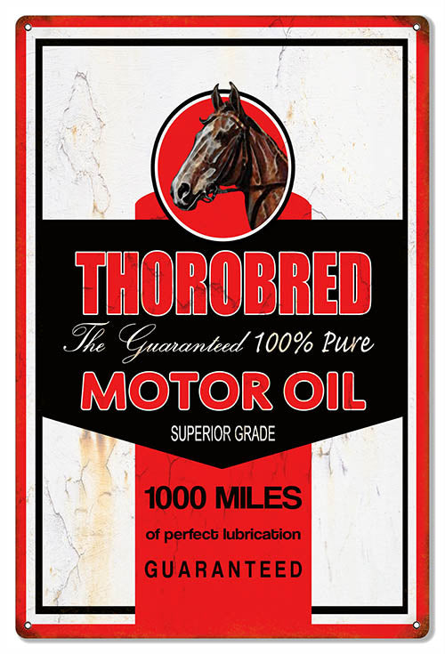 Thorobred Motor Oil Reproduction Garage Shop Metal Sign 16x24