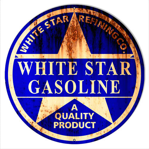 White Star Gasoline Reproduction Motor Oil Metal Sign14x14 Round