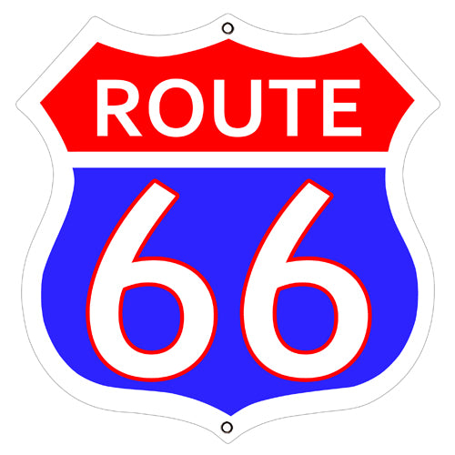 (3) Route 66 Red And Blue Cut Out Garage Shop Metal Sign 7.5x7.5