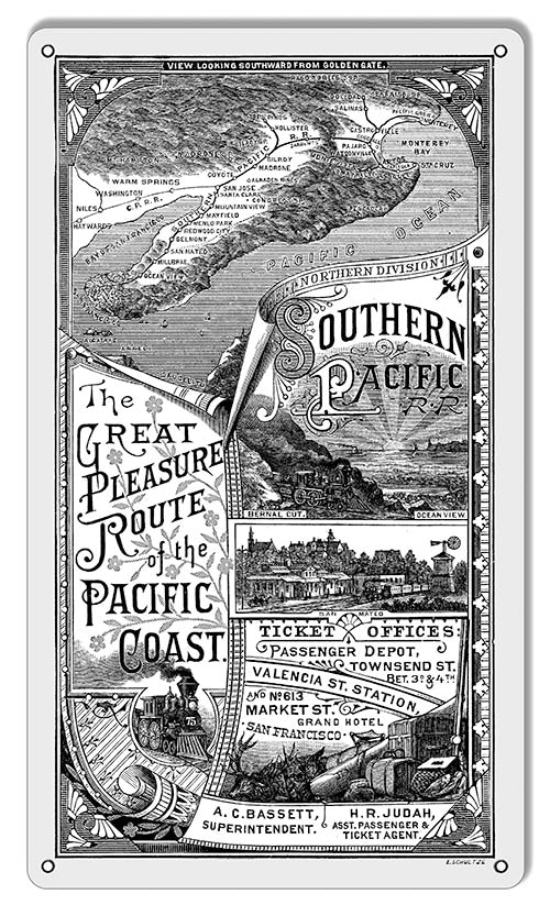 Southern Pacific Railroad Reproduction Pacific Coast Metal Sign 8x14