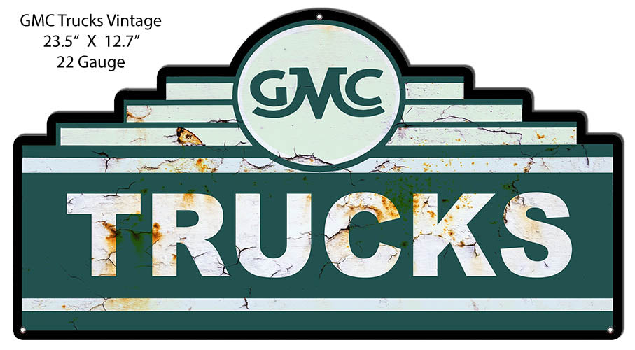 GMC Trucks Cut Out Reproduction Garage Shop Metal Sign 12.7x23.5