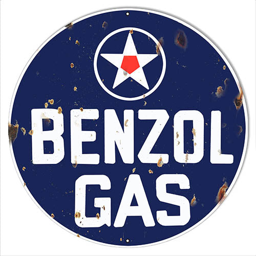 Benzol Motor Oil Reproduction Gas Station Metal Sign 14x14 Round