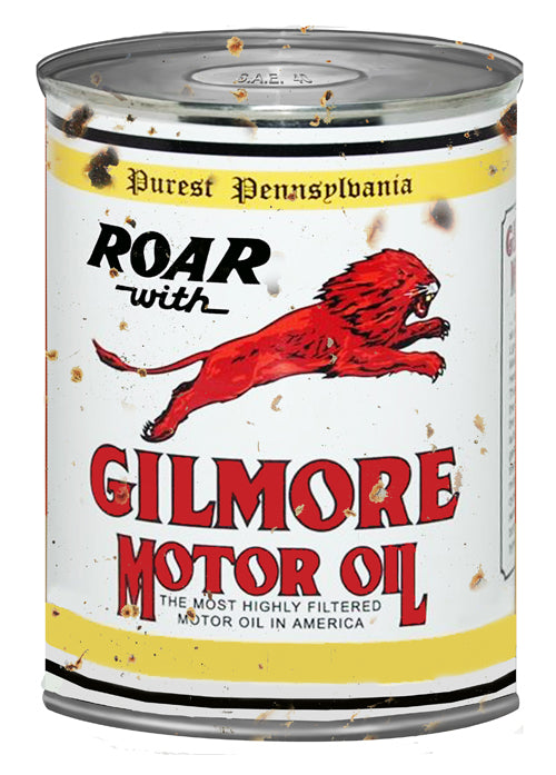 Gilmore Reproduction Motor Oil Can Cut Out Metal Sign 7.25x10.6