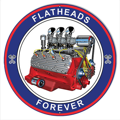 Flat Heads Garage Shop Metal Sign By Rudy Edwards 30x30 Round