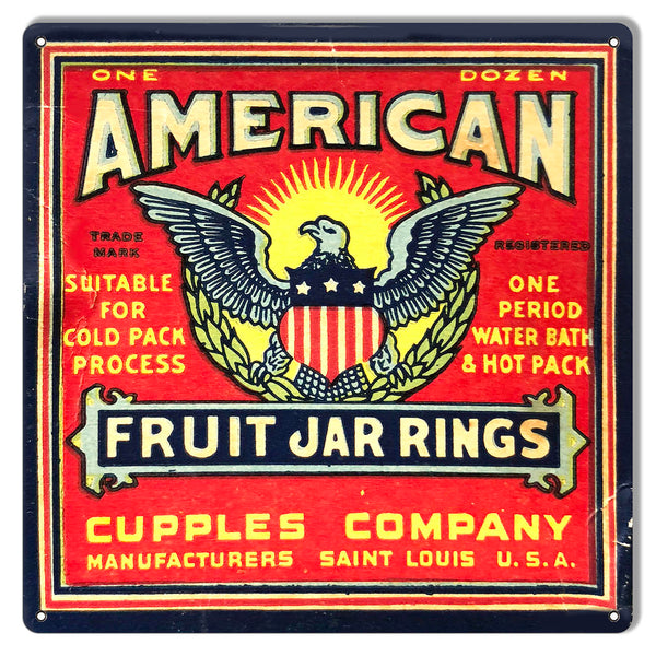 American Fruit Jar Rings Reproduction Country Metal Sign 12x12