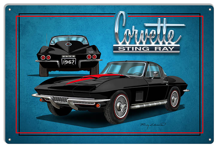 Corvette Sting Ray Black Garage Art Metal Sign By Rudy Edwards 12x18