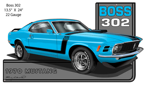 Mustang Blue 1970 Series Cut Out Metal Sign By Rudy Edwards 13.5x24