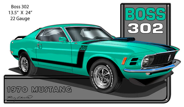 Mustang Green 1970 Series Cut Out Metal Sign By Rudy Edwards 13.5x24