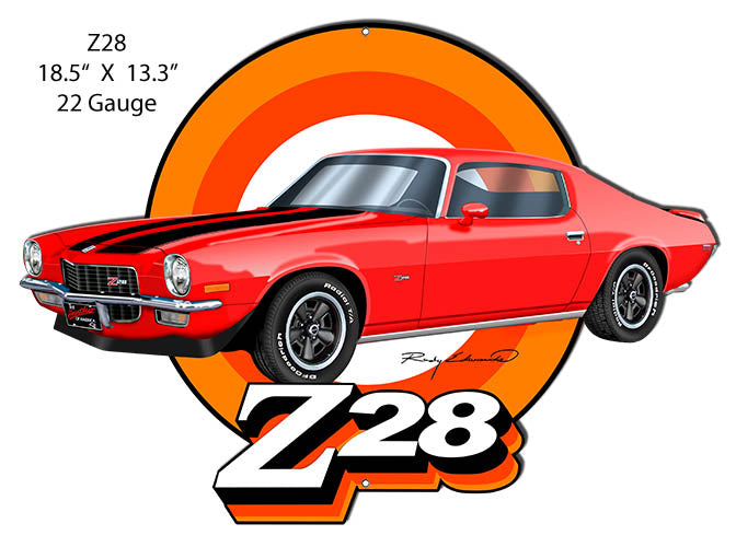 Z28 Camaro Red Cut Out Garage Art Metal Sign By Rudy Edwards 13.3x18.5