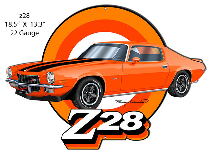 Z28 Camaro Orange Cut Out Garage Art Metal Sign Rudy Edwards 13.3x18.5