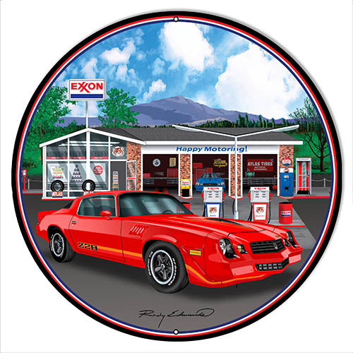 Z28 Corvette Red Metal Sign By Rudy Edwards 24x24 Round
