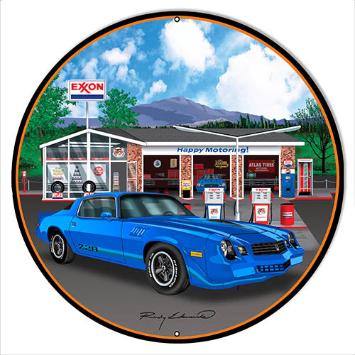 Z28 Corvette Blue Metal Sign By Rudy Edwards 24x24 Round