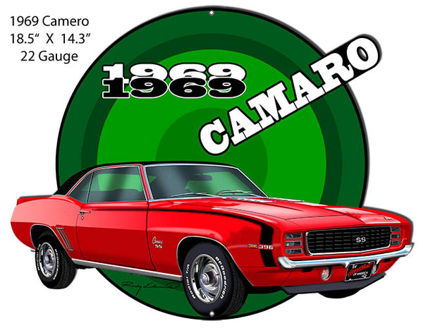 Camaro1969 Red Hot Rod Cut Out Metal Sign By Rudy Edwards 14.3x18.5