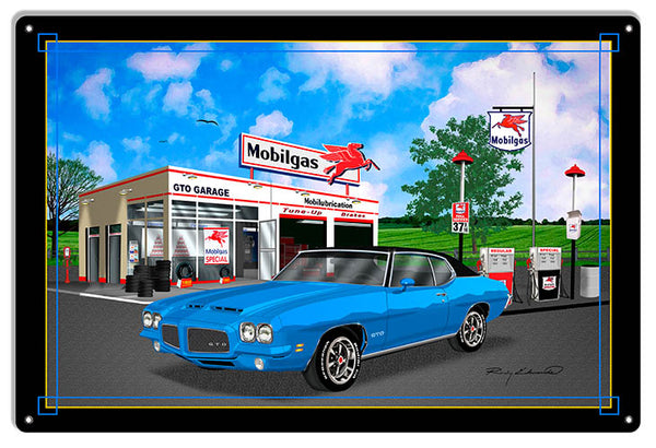 Mobil Gas GTO Blue Garage Art Metal Sign By Rudy Edwards  18x30