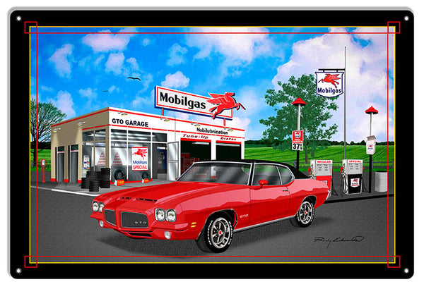 Mobil Gas GTO Red Garage Art Metal Sign By Rudy Edwards  12x18