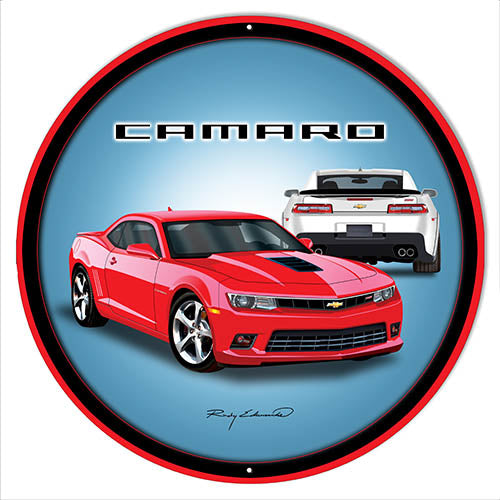 Camaro Hot Rod  Red Metal Sign By Rudy Edwards 30x30 Round