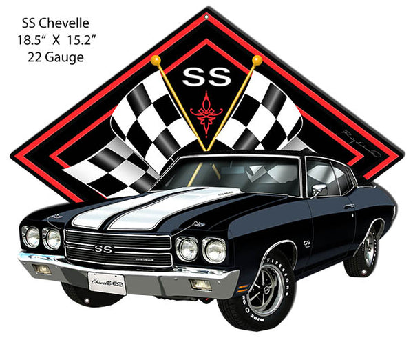 SS Chevelle Black Car Cut Out Metal Sign By Rudy Edwards 15.2x18.5