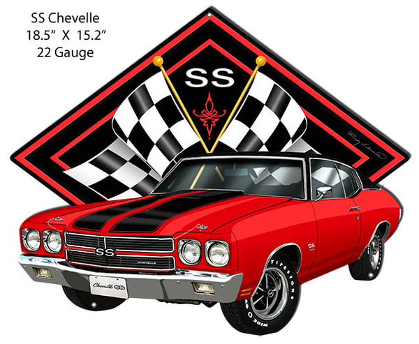 SS Chevelle Red Car Cut Out Metal Sign By Rudy Edwards 15.2x18.5