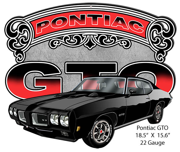 Pontiac GTO Black Cut Out Garage Metal Sign By Rudy Edwards 15.6x18.5