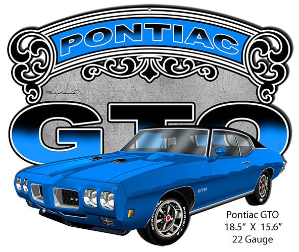 Pontiac GTO Blue Cut Out Garage Metal Sign By Rudy Edwards 15.6x18.5
