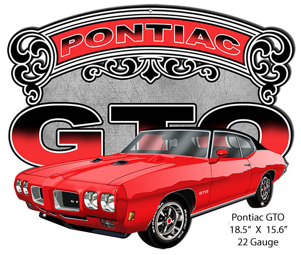 Pontiac GTO Red Cut Out Garage Metal Sign By Rudy Edwards 15.6x18.5