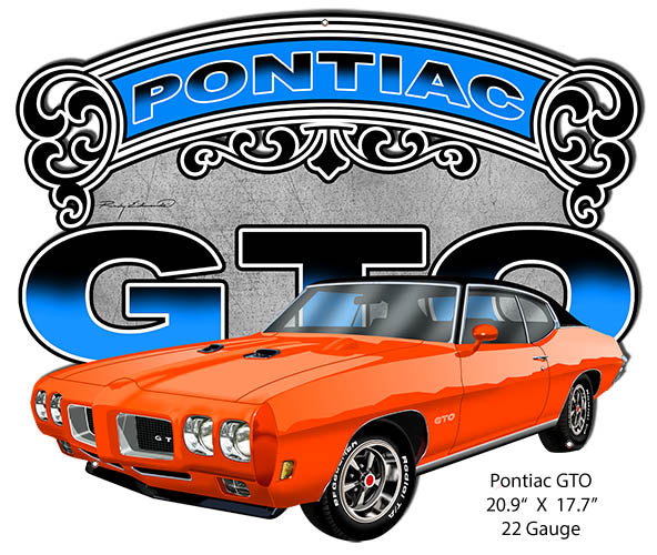 Pontiac GTO Orange Cut Out Garage Metal Sign By Rudy Edwards 15.6x18.5
