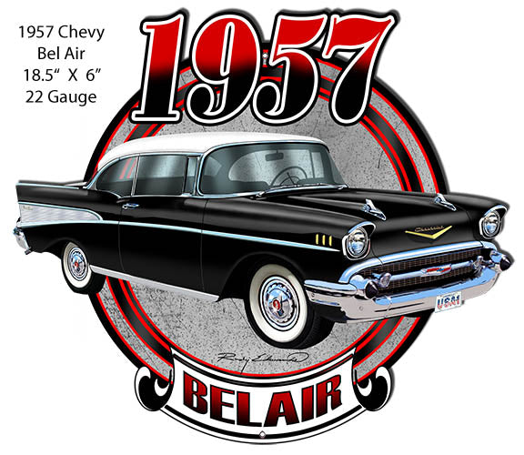 Chevy Bel Air Black Laser  Cut Out Metal Sign By Rudy Edwards 16x18.5