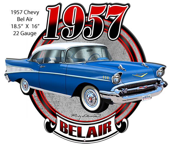 Chevy Bel Air Blue Laser  Cut Out Metal Sign By Rudy Edwards 16x18.5