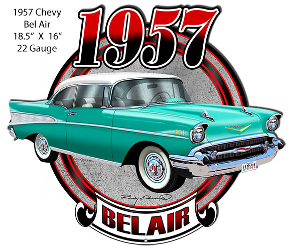 Chevy Bel Air Turquoise Laser  Cut Out Metal Sign By Rudy Edwards 16x18.5