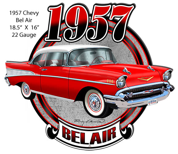 Chevy Bel Air Red Laser  Cut Out Metal Sign By Rudy Edwards 16x18.5