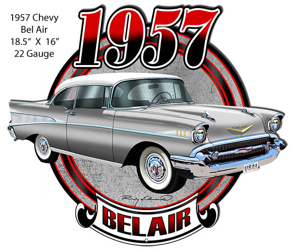 Chevy Bel Air Silver Laser  Cut Out Metal Sign By Rudy Edwards 16x18.5
