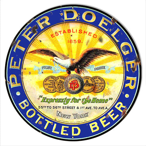 Peter Doelger Bottle Beer Reproduction Bar Metal Sign 18x18 Round