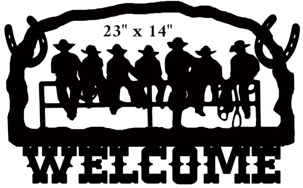 Welcome Cowboys Cut Out Wall Art Silhouette Metal Sign 14x22.2