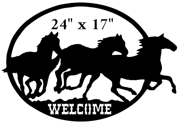 Welcome Horses Cut Out Wall Art Silhouette Metal Sign 17x24