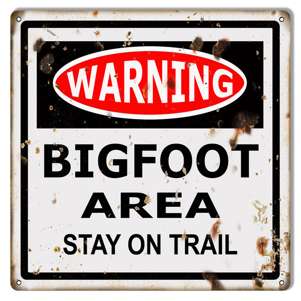 Warning Bigfoot Area Reproduction Funny Warning Metal Sign 12x12