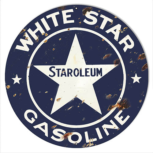 White Star Gasoline Reproduction Motor Oil Metal Sign 14x14 Round