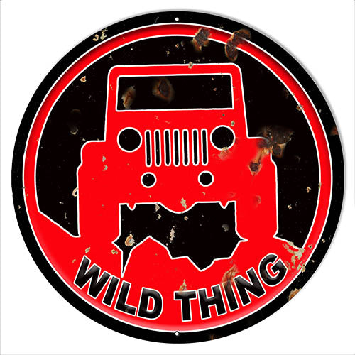 Jeep Wild Thing Red Cut Out Metal Sign 30x30 Round