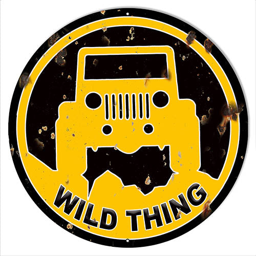 Jeep Wild Thing Yellow Laser Cut Out Metal Sign 30x30 Round