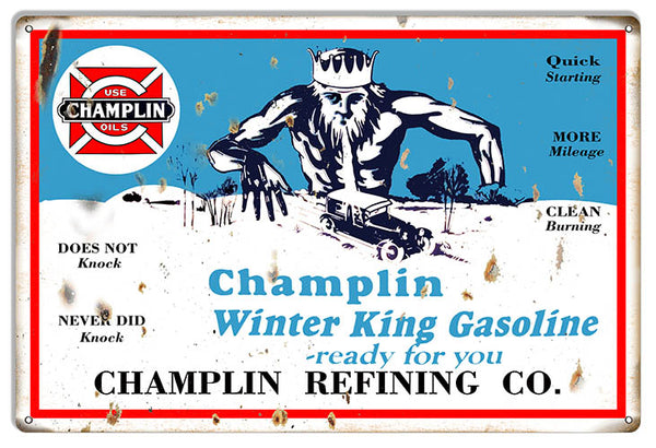 Champlin Gasoline Reproduction Motor Oil Metal Sign 16x24