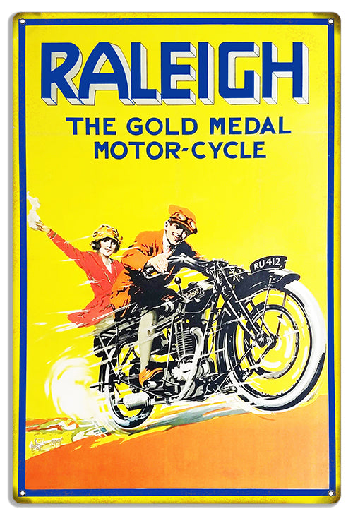 Raleigh Motorcycle Reproduction Garage Shop Metal Sign  12x18