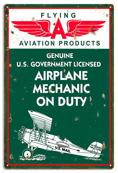 Flying A Reproduction Airplane Aviation Metal Sign  12x18