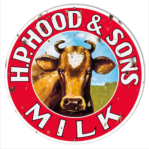 H.P. Hood & Sons Milk Reproduction Country Metal Sign 14x14 Round