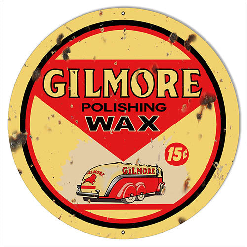 Gilmore Wax Reproduction Garage Shop Metal Sign 24x24 Round