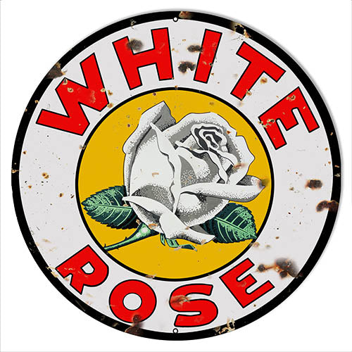 White Rose Reproduction Motor Oil Metal Sign 18x18 Round
